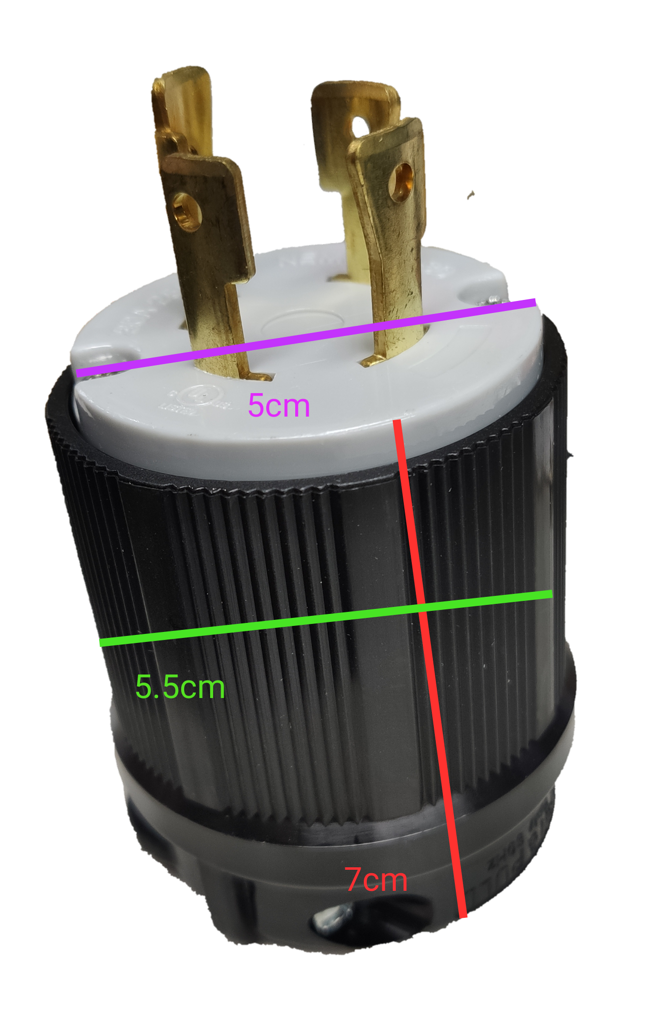 Grippes NEMA L15 250V industrial connector black ribbed plug with brass blades for generators