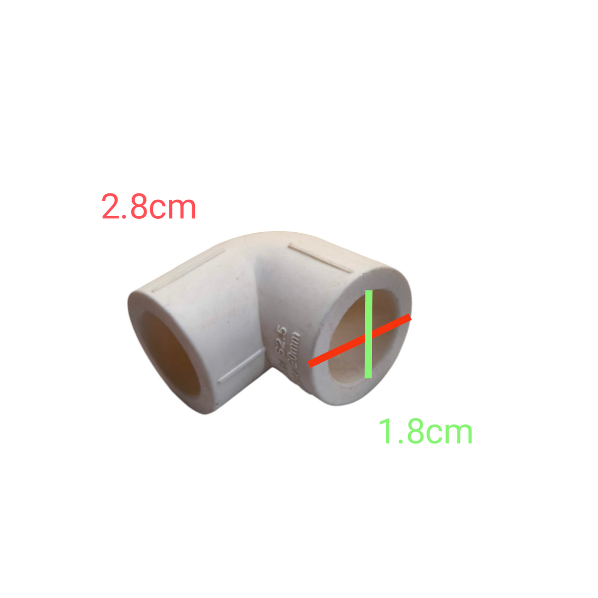 Meco PPR Elbow 90 Degrees white pipe fitting with 2.8cm and 1.8cm dimensions for plumbing