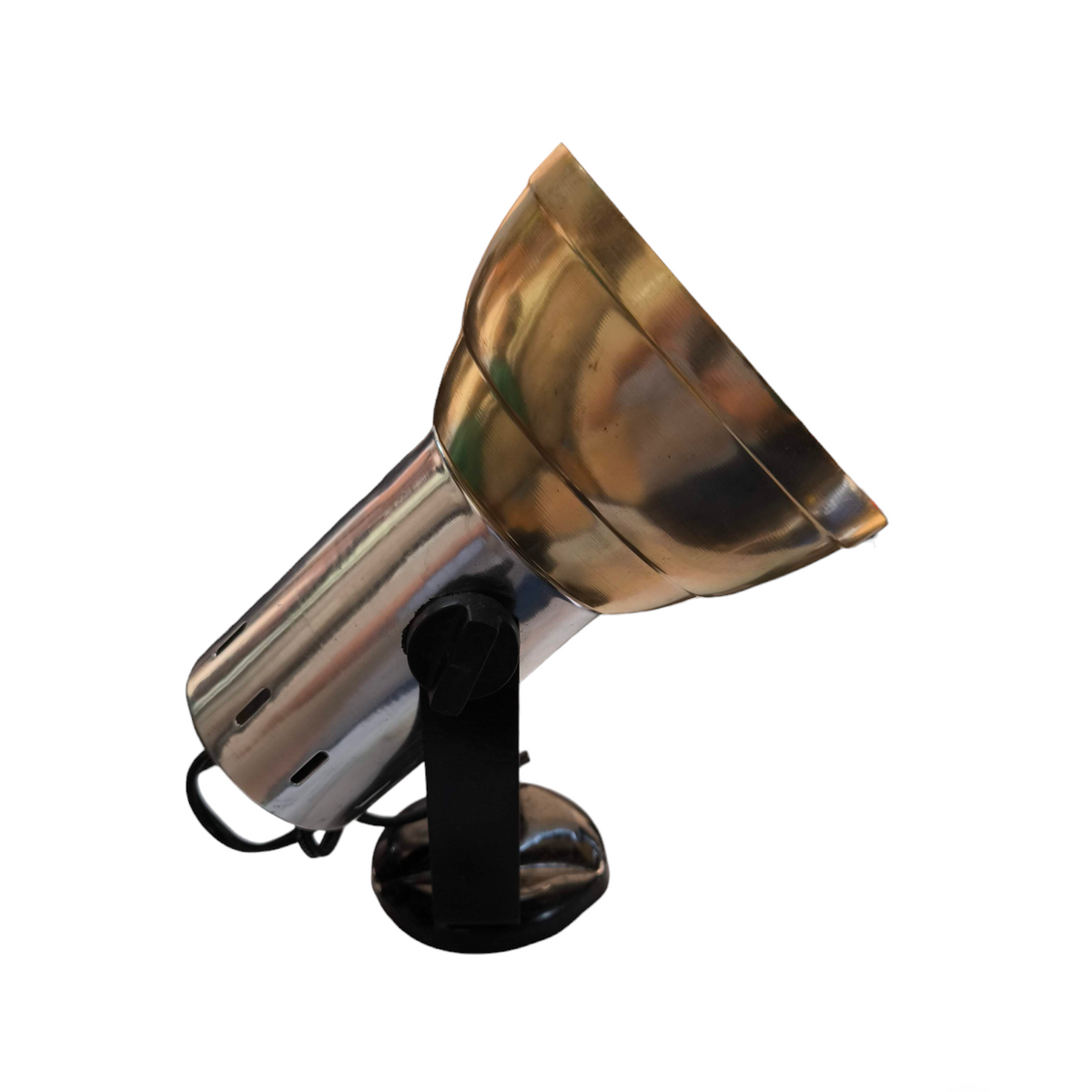 Chrome and brass adjustable mounting 100W spotlight socket for industrial use. Local lighting installation accessory