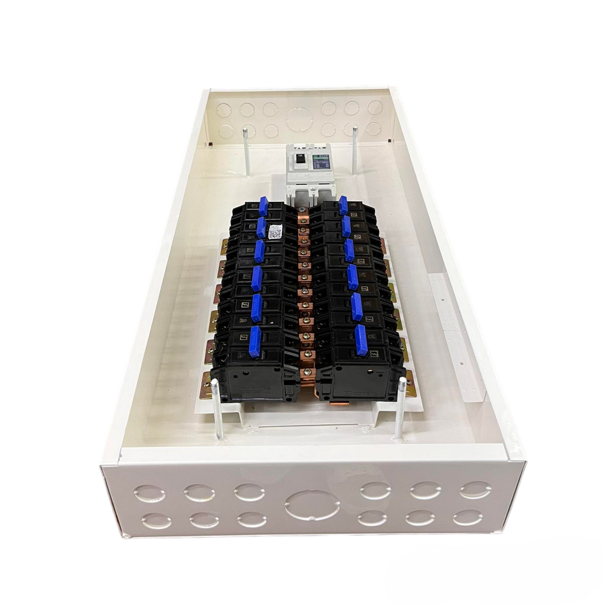 Koten 12 Branches Panel 2P Bolt on with 250A Main white metal enclosure showing twelve bolt on breakers and copper bus