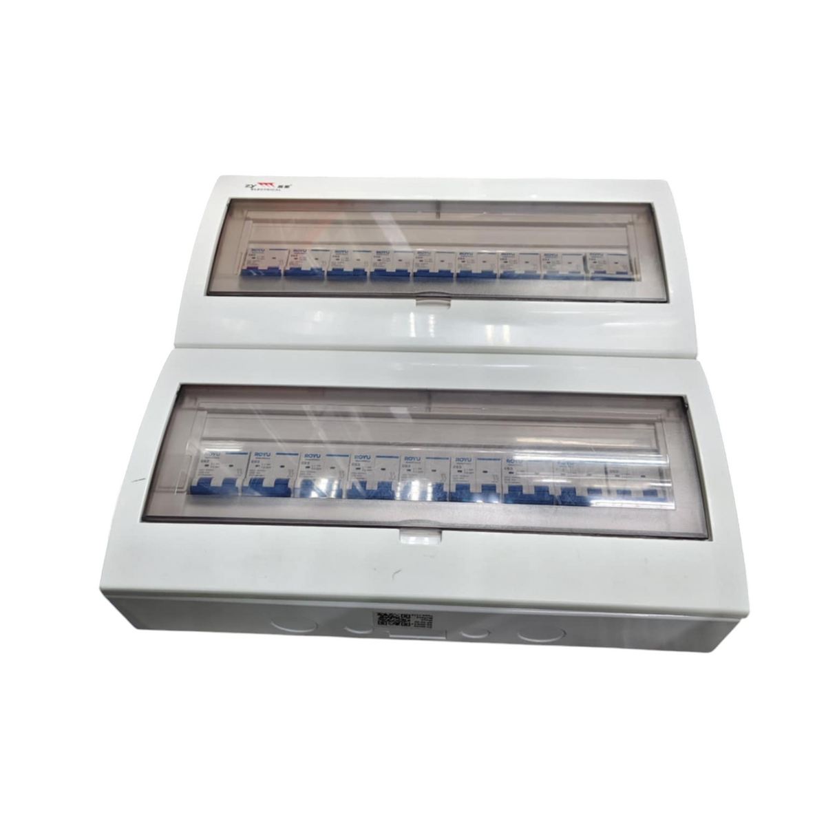 Royu and ZY white distribution boards with rows of blue breakers 36 Ways with 63A 2P Main for MCB