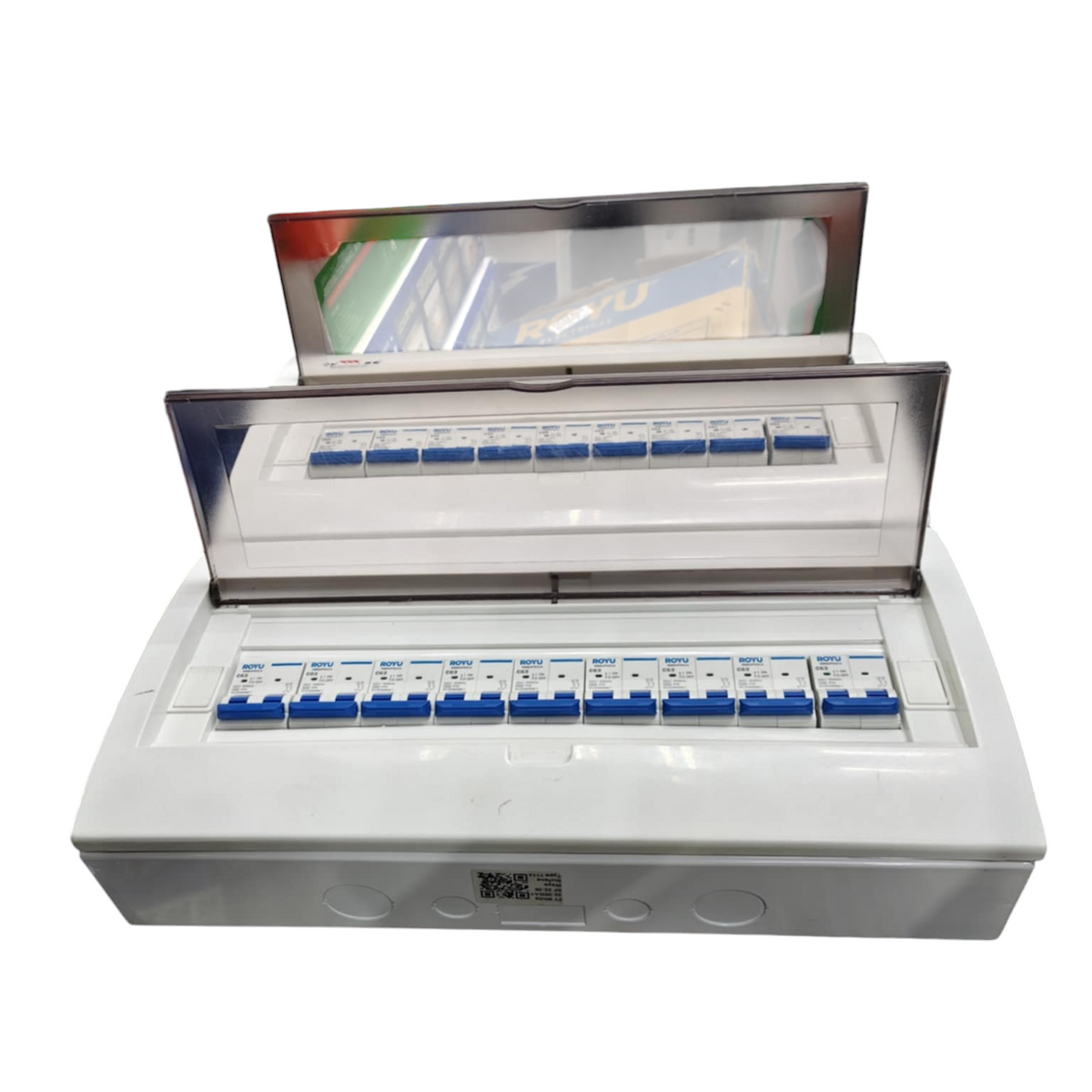 Royu and ZY 50A panel board with 17 branches for MCB. white plastic enclosure with transparent lid