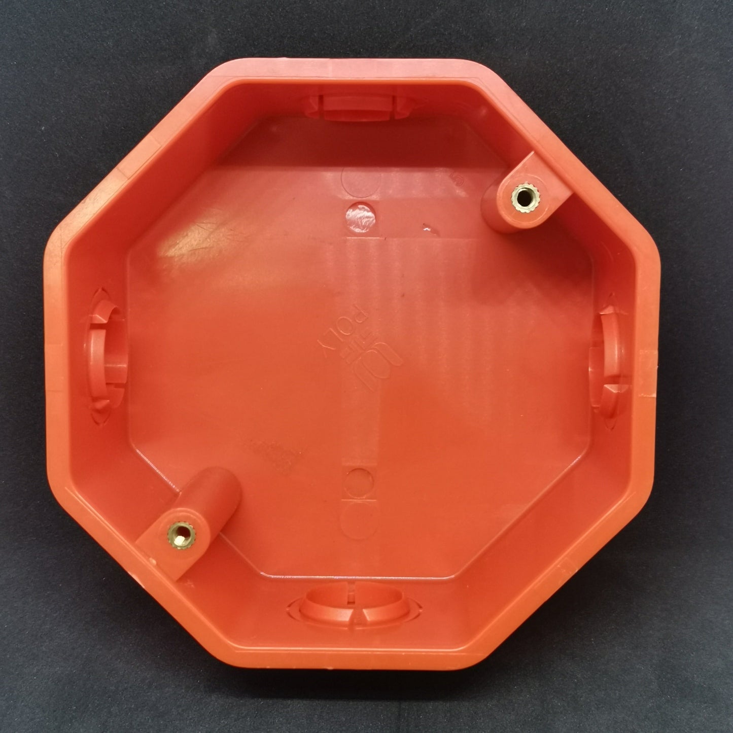 Poly Junction Box 4x4 octagonal orange plastic electrical box interior with mounting bosses for fixtures