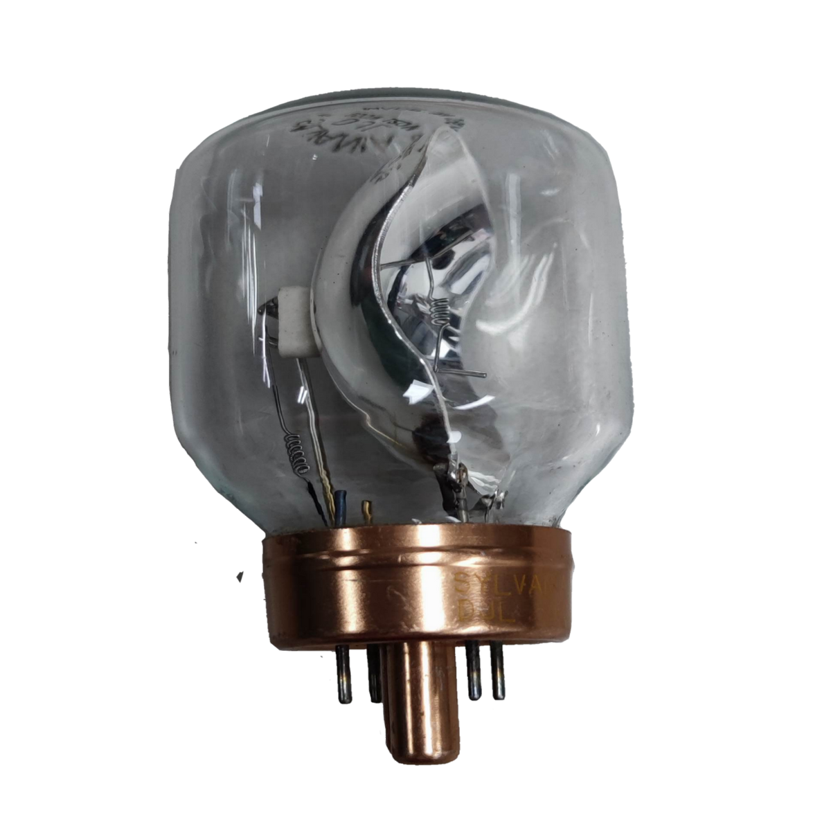 Sylvania 150W 120V Projector Lamp 4 Pins incandescent bulb with a clear glass envelope and copper base