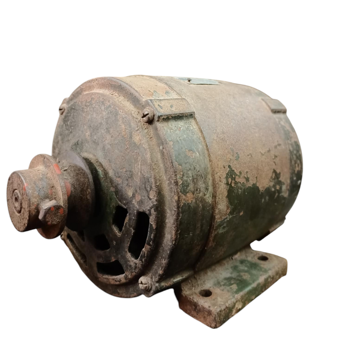 Kinma Induction Motor Single Phase Refurbished showing a worn and rusty exterior for electrical circuitry