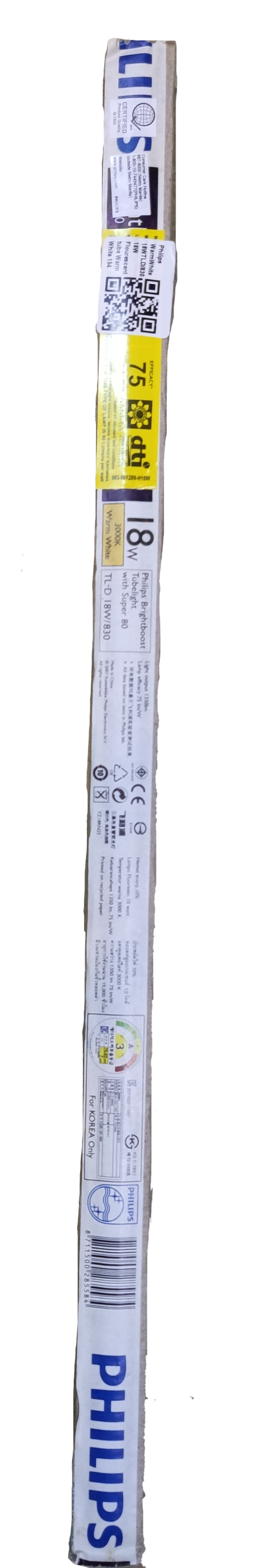 Philips 18W Fluorescent Tube T-8 Warm White packaged tube light for indoor lighting