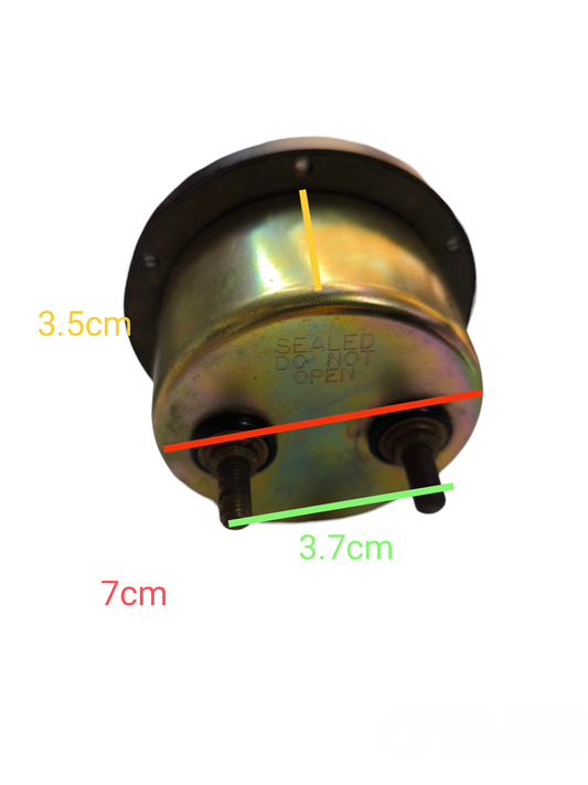 A&M round 70mm amp meter 220V with metal casing and connection terminals shown with measurements