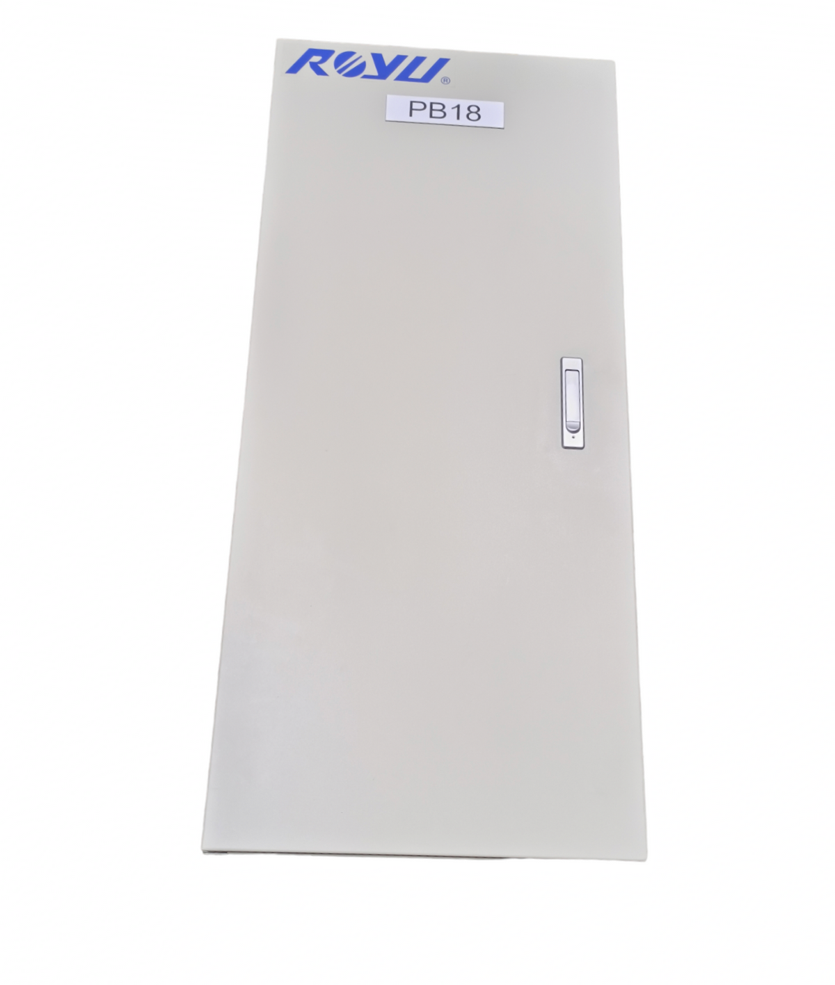Chint 200A 2 pole main MCCB panel board metal enclosure with lockable gray door labeled PB18