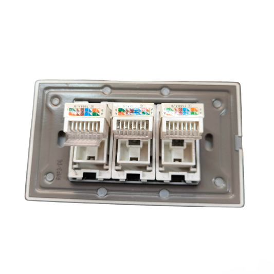Royu 3 Gang Lan Outlet Dark Gray with three RJ45 Ethernet ports for network connectivity