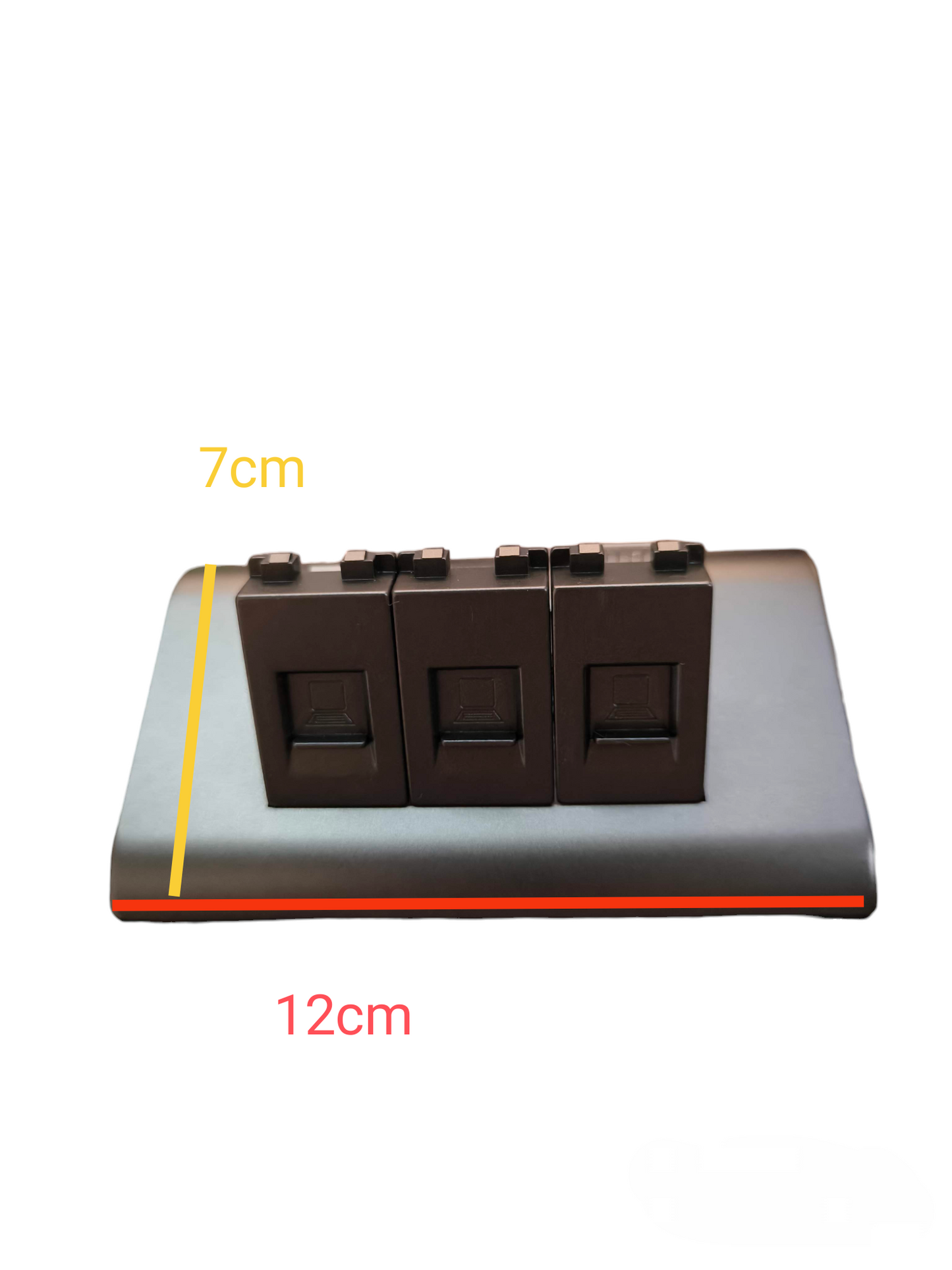 Royu 3 Gang Lan Outlet Dark Gray power socket panel measuring 12cm by 7cm