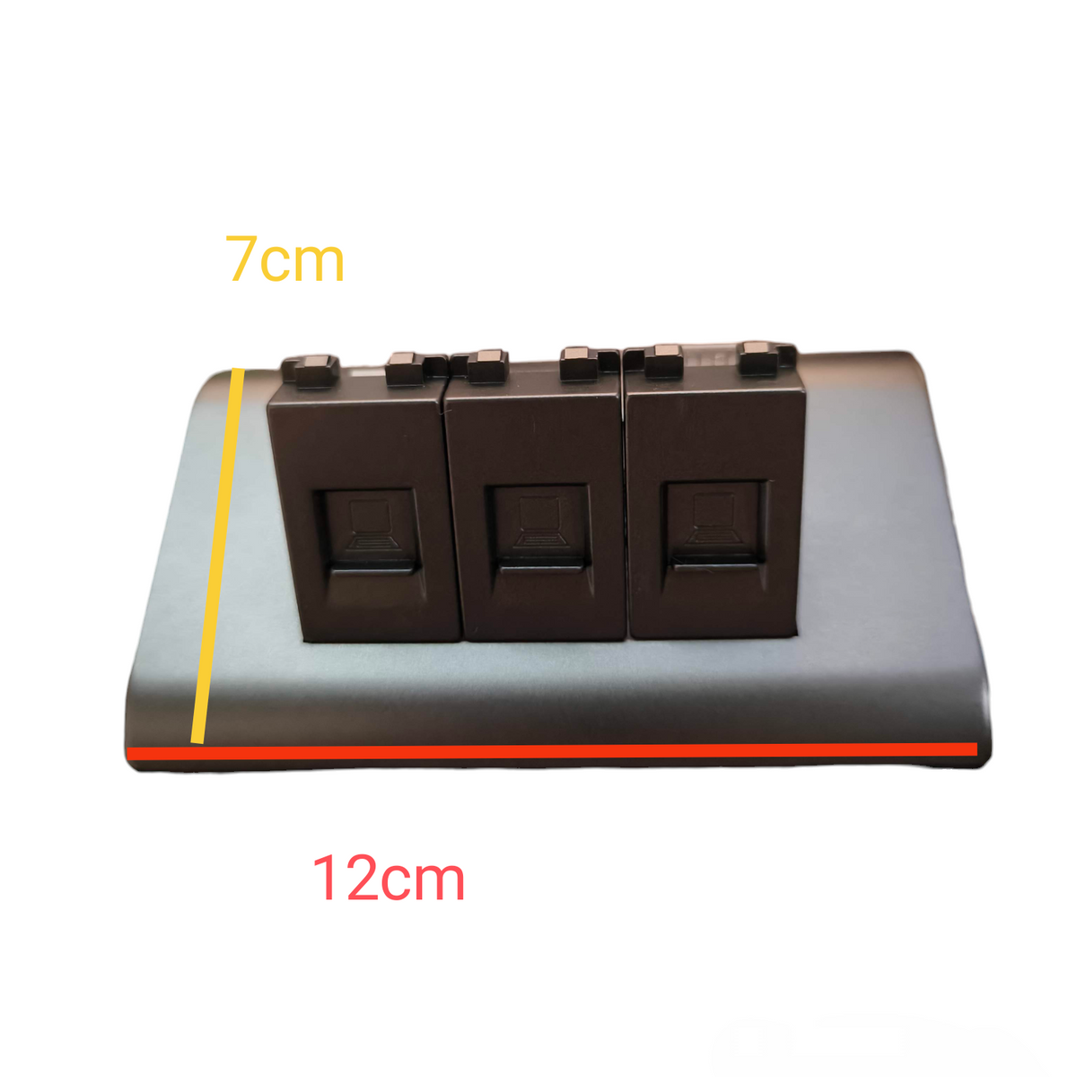 Royu 3 Gang Lan Outlet Dark Gray power socket panel measuring 12cm by 7cm