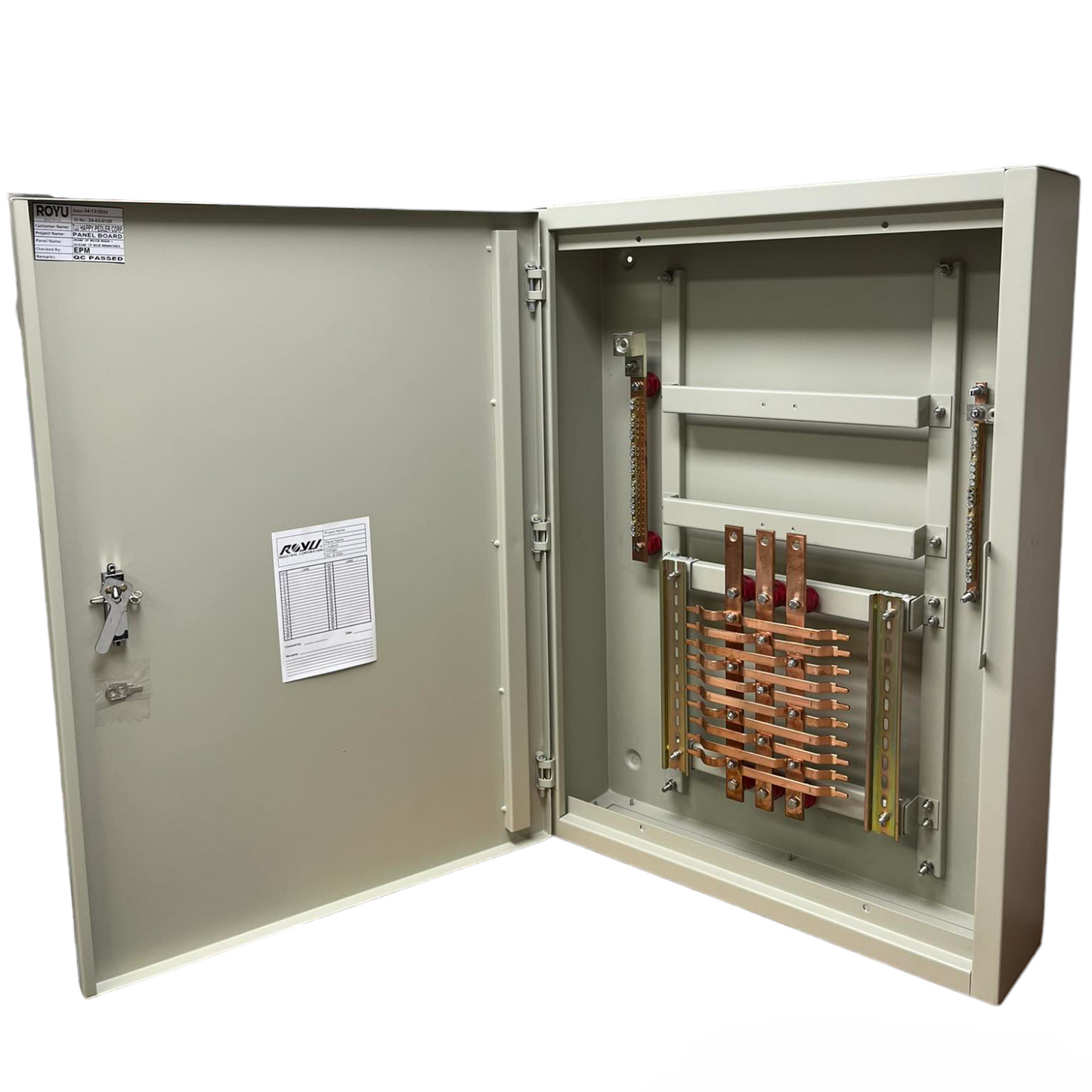 Schneider & Royu Panel Board 250A 3 Pole MCCB Main electrical circuitry component with open metal enclosure