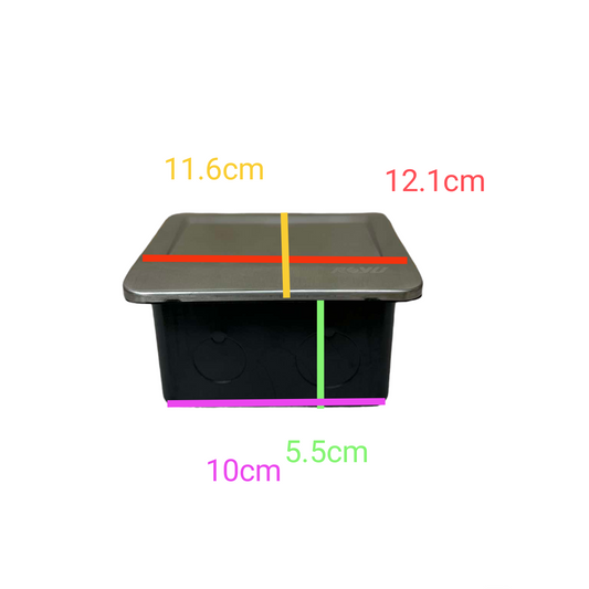Royu Floor Outlet 3 Gang LAN Outlet Dark Gray with dimensions shown for installation