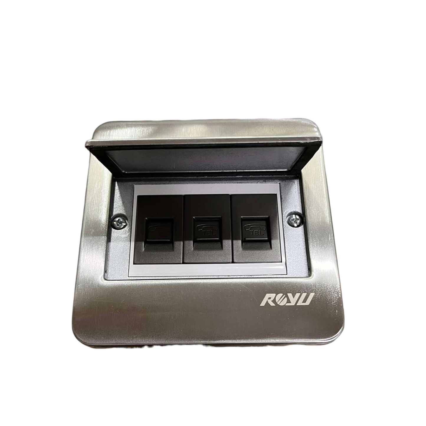 Royu Floor Outlet 3 Gang LAN Outlet Dark Gray with stainless steel cover for floor installation