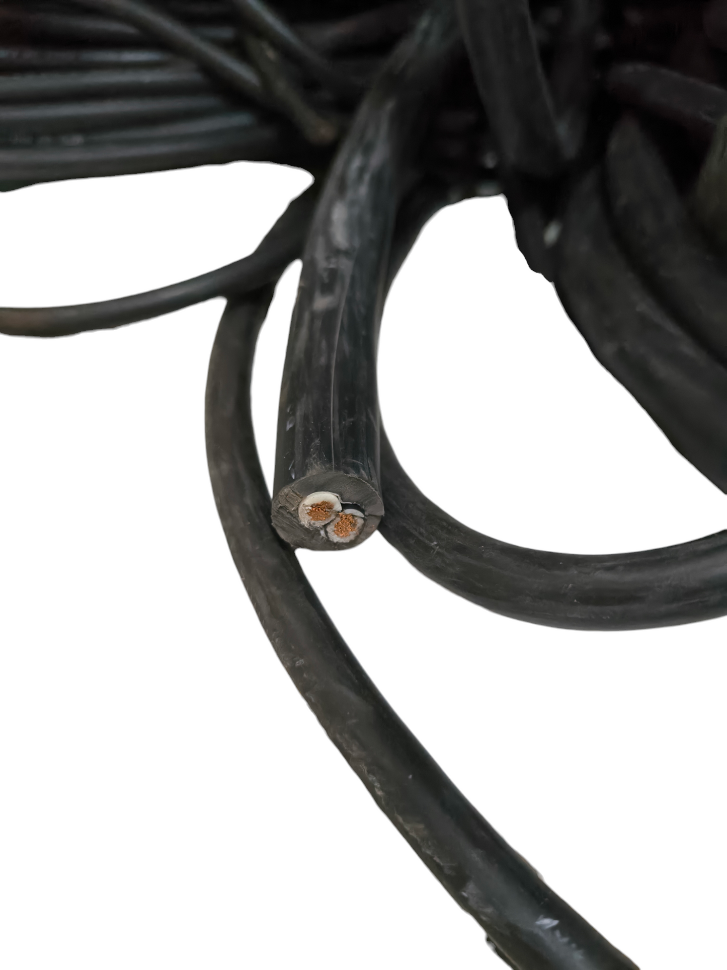 Phelps Dodge Royal Cord 30mm 2 Core - 60 Meters black electrical wire close-up showing copper cores