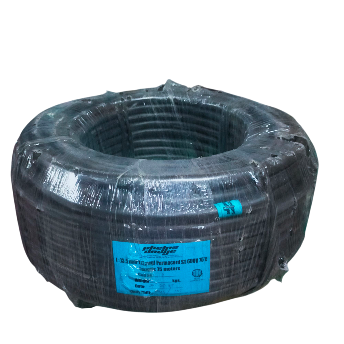 Royal Cord Cable AWG 12 2C in a coiled roll with 75 meters of PVC insulation for electrical wiring