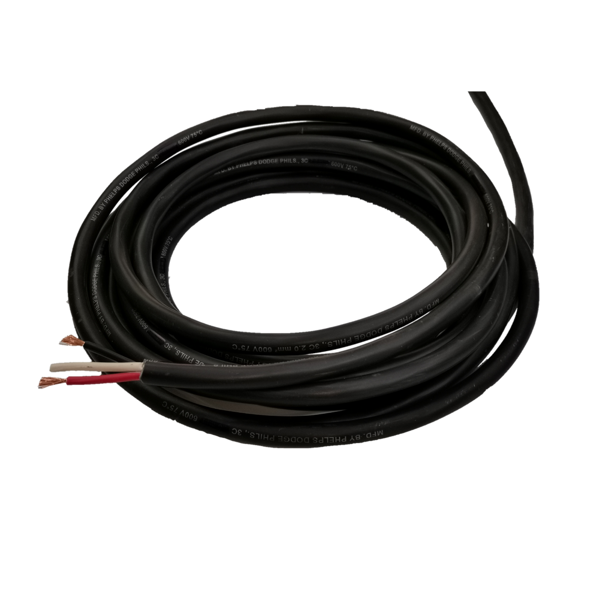 Phelps Dodge 0.75mm 3 core royal cord black electrical wire with exposed copper ends
