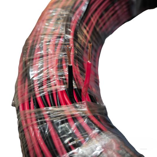 Royu AWG16 Twisted Wire Red and Black 1 Roll with exposed copper ends wrapped in plastic