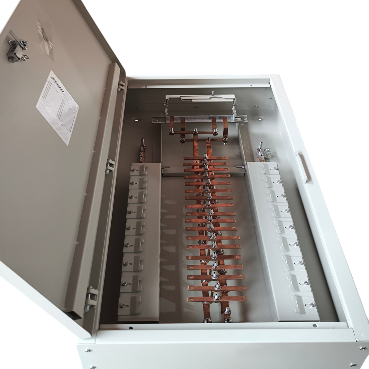 Royu 18 Branches Panel Board Only For Miniature with open gray metal enclosure and copper busbars