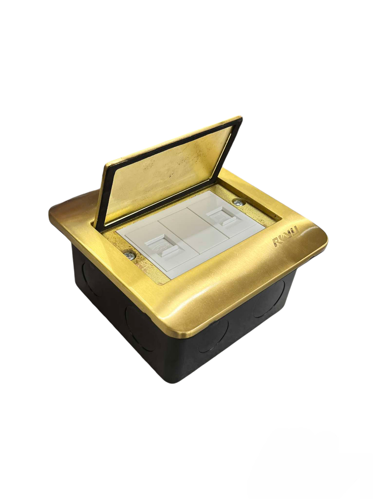 Royu Floor Outlet TEL and LAN Outlet with gold metal cover and two ports for telephone and LAN connection