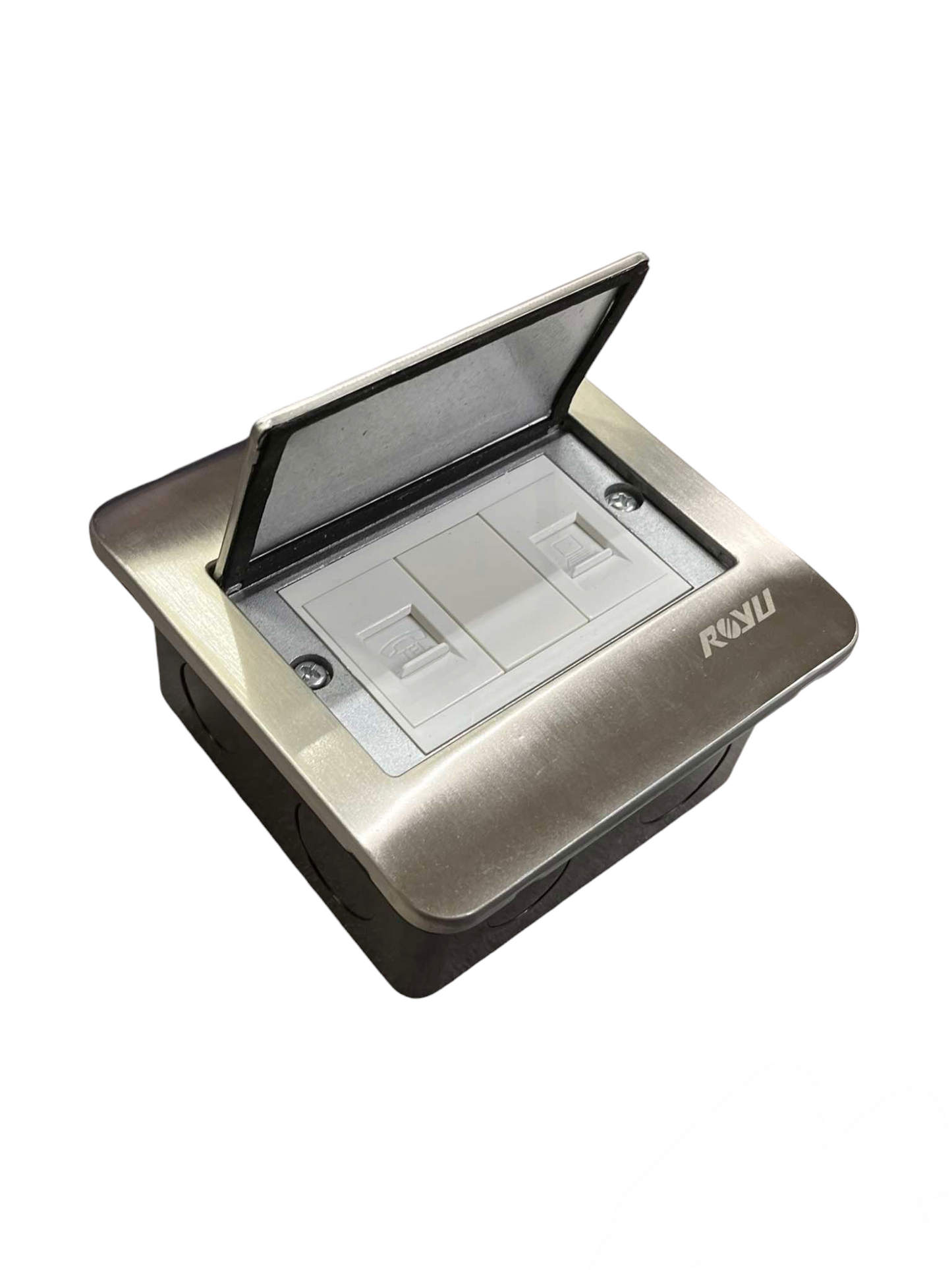 Royu Floor Outlet TEL and LAN Outlet with stainless steel cover and dual ports for network connections