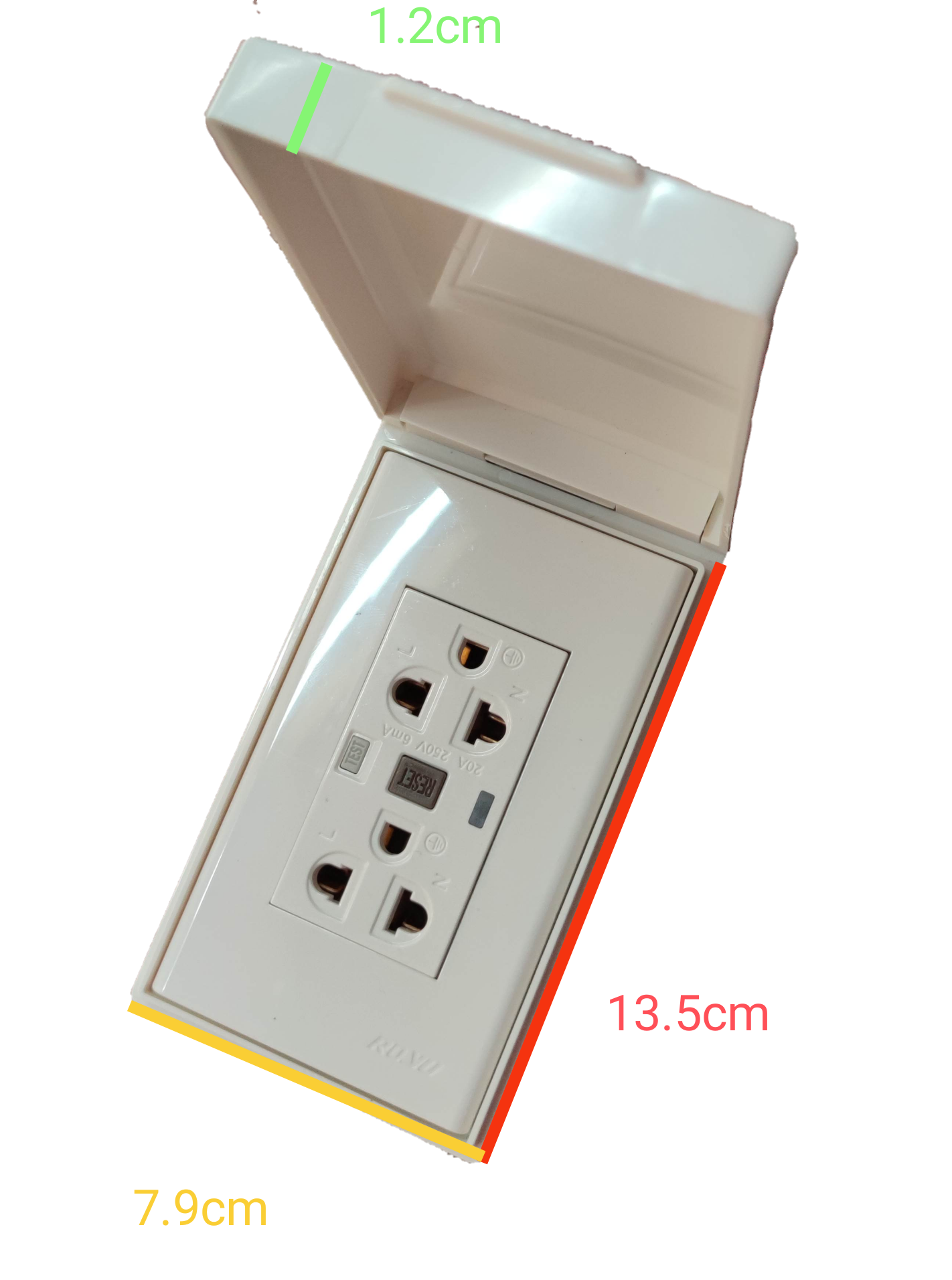 Royu GFCI outlet 20A 220V with protective cover and dual socket design for electrical safety