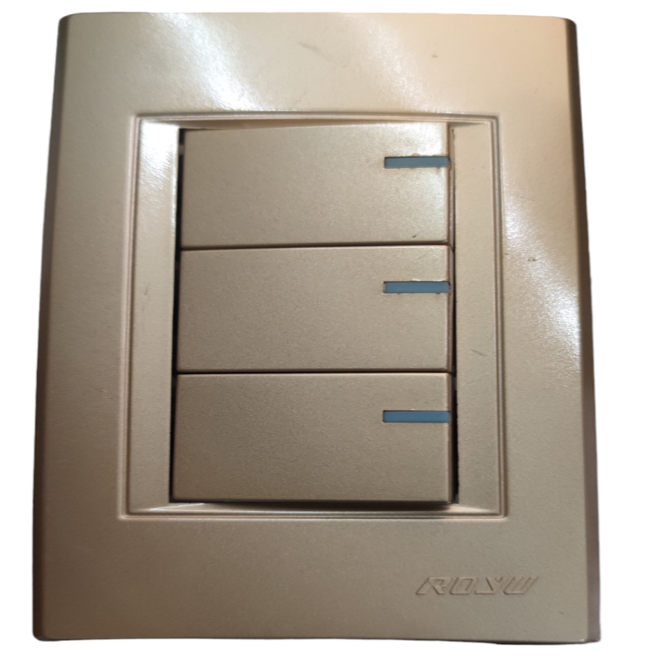 Royu Switch Flush Type 1 Way 10A 250V beige flush mount triple rocker switch panel