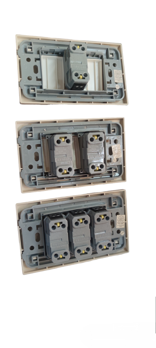 Royu Switch Flush Type 1 Way 10A 250V showing back view of electrical switch panels with multiple switches