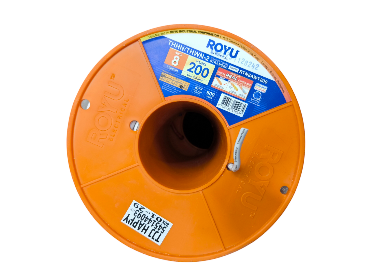 Royu THHN Wire Roll in Orange, 200 feet, for various electrical applications