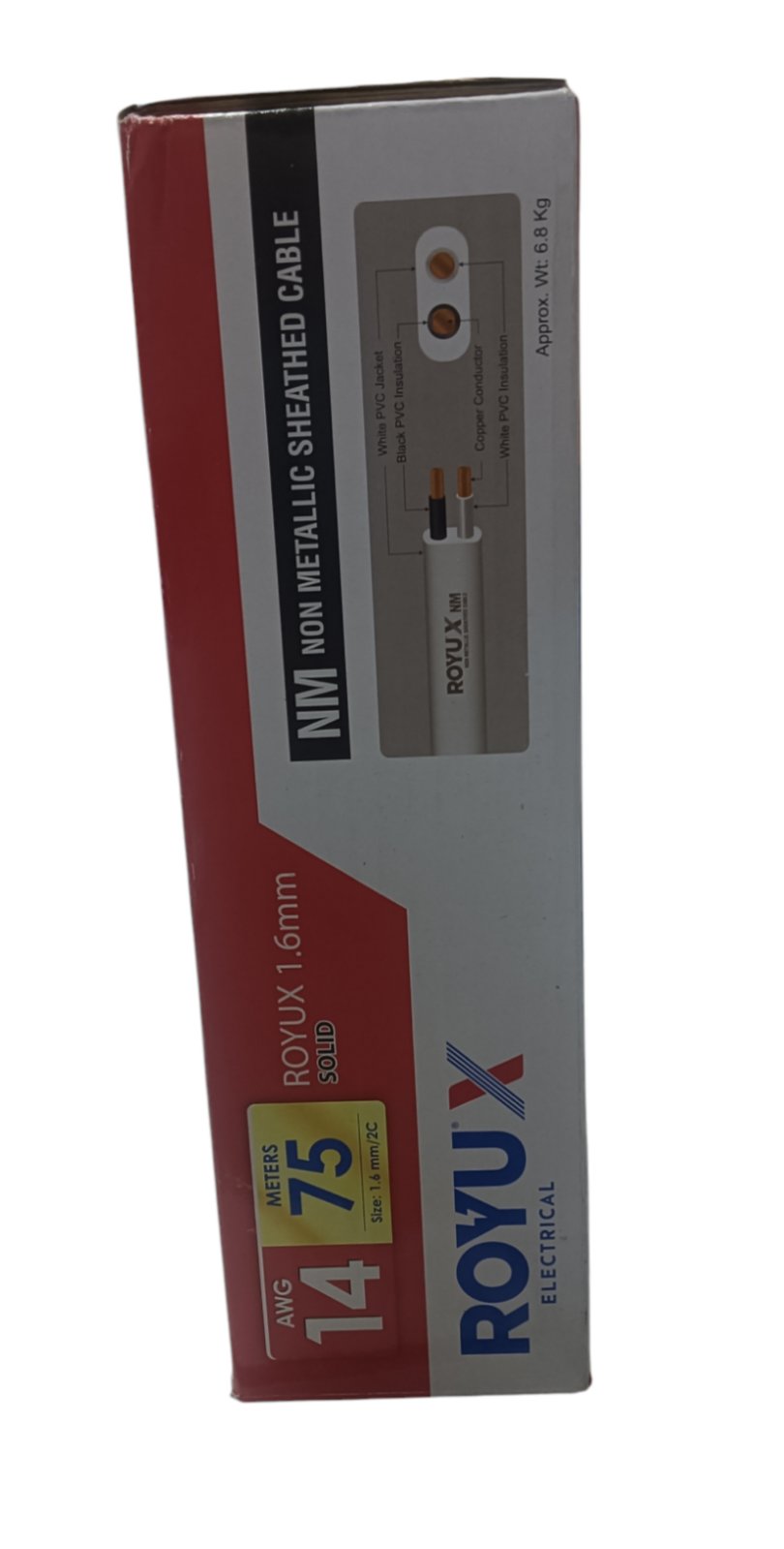 Royu Romex Cable Duplex Flat Solid 2C 75 Meters in a Packaging Box for Electrical Wiring Projects