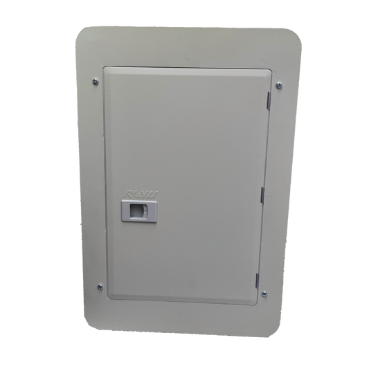 Royu Panel Board 5x5 10 Holes for 2 Pole Plug in white electrical circuit panel with latch door