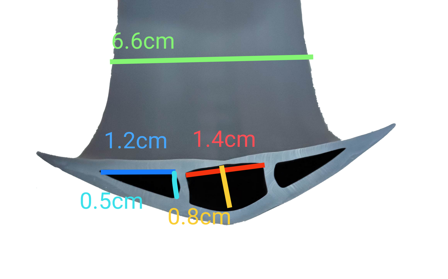 Grippes rubber floor molding 15 feet length cross section with measurements for cable management