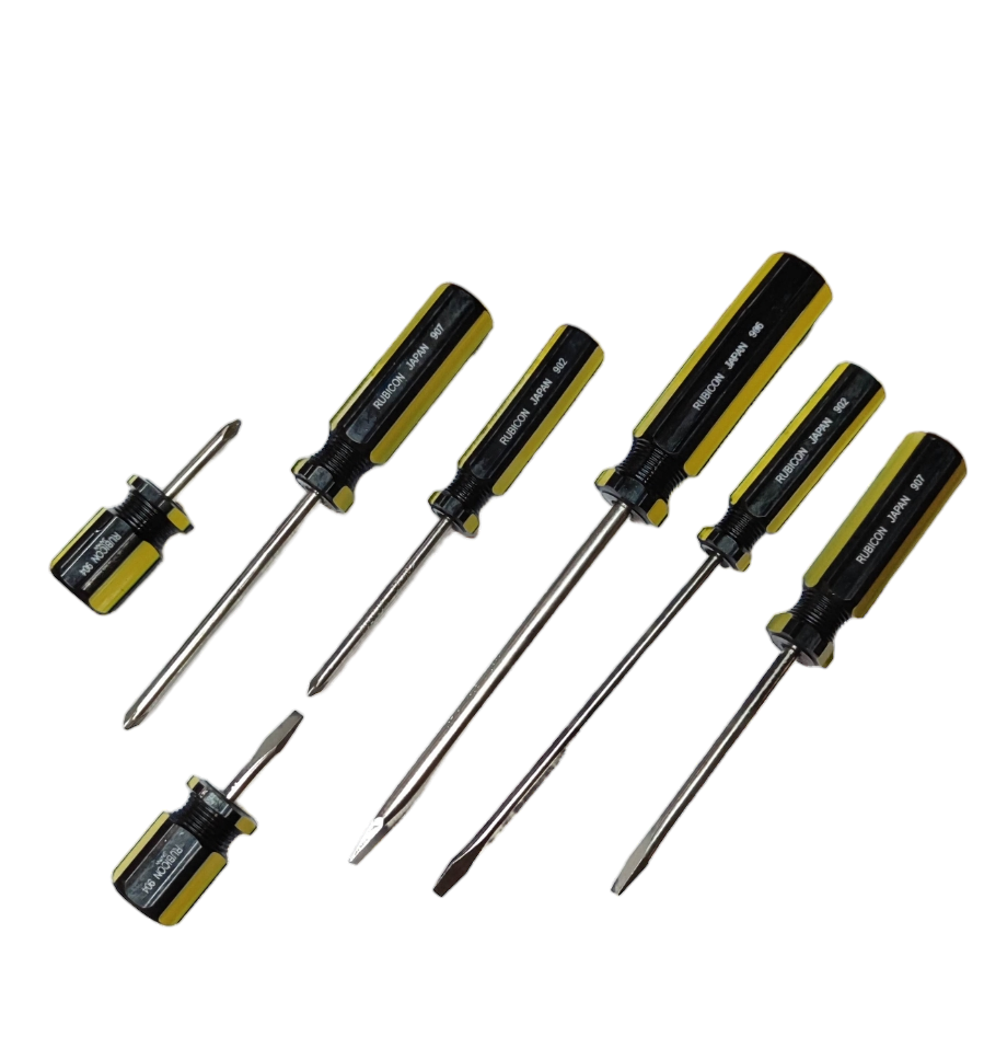 Rubicon 7pcs Screw Driver Set with black and yellow handles for precision and durability