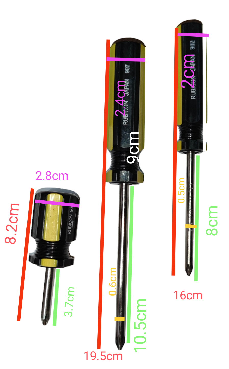 Rubicon 7pcs Screw Driver Set with black handles and metal shafts in various sizes