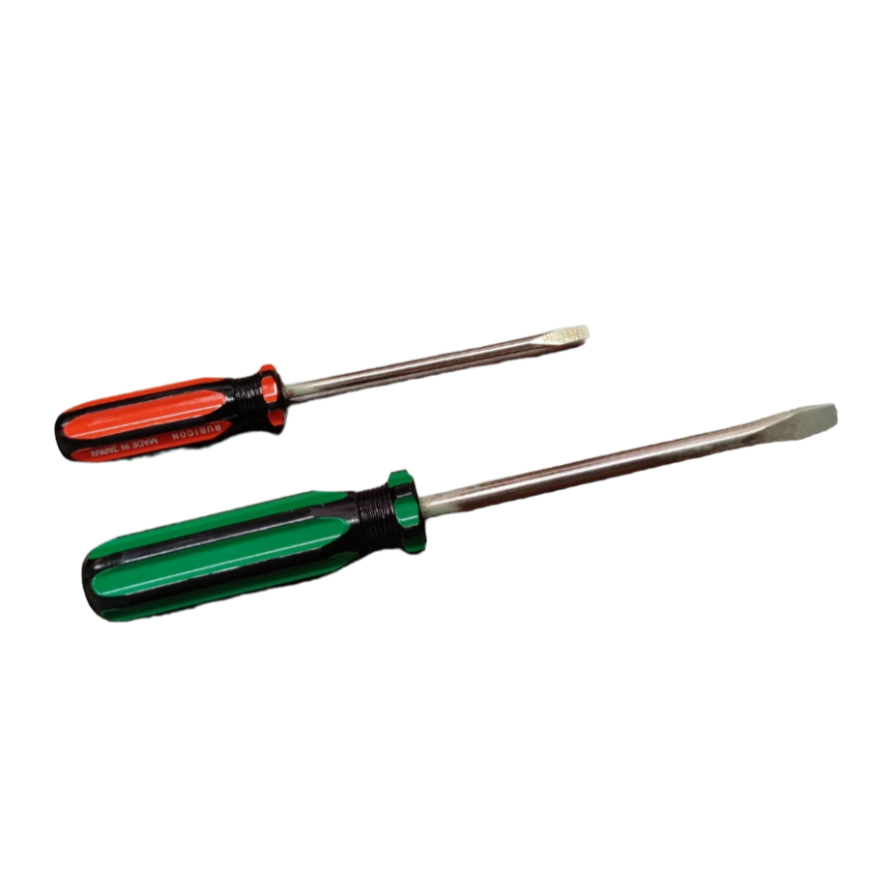 Rubicon Screw Driver Set 2 Flat Head and 3 Philips with red and green handles on black background