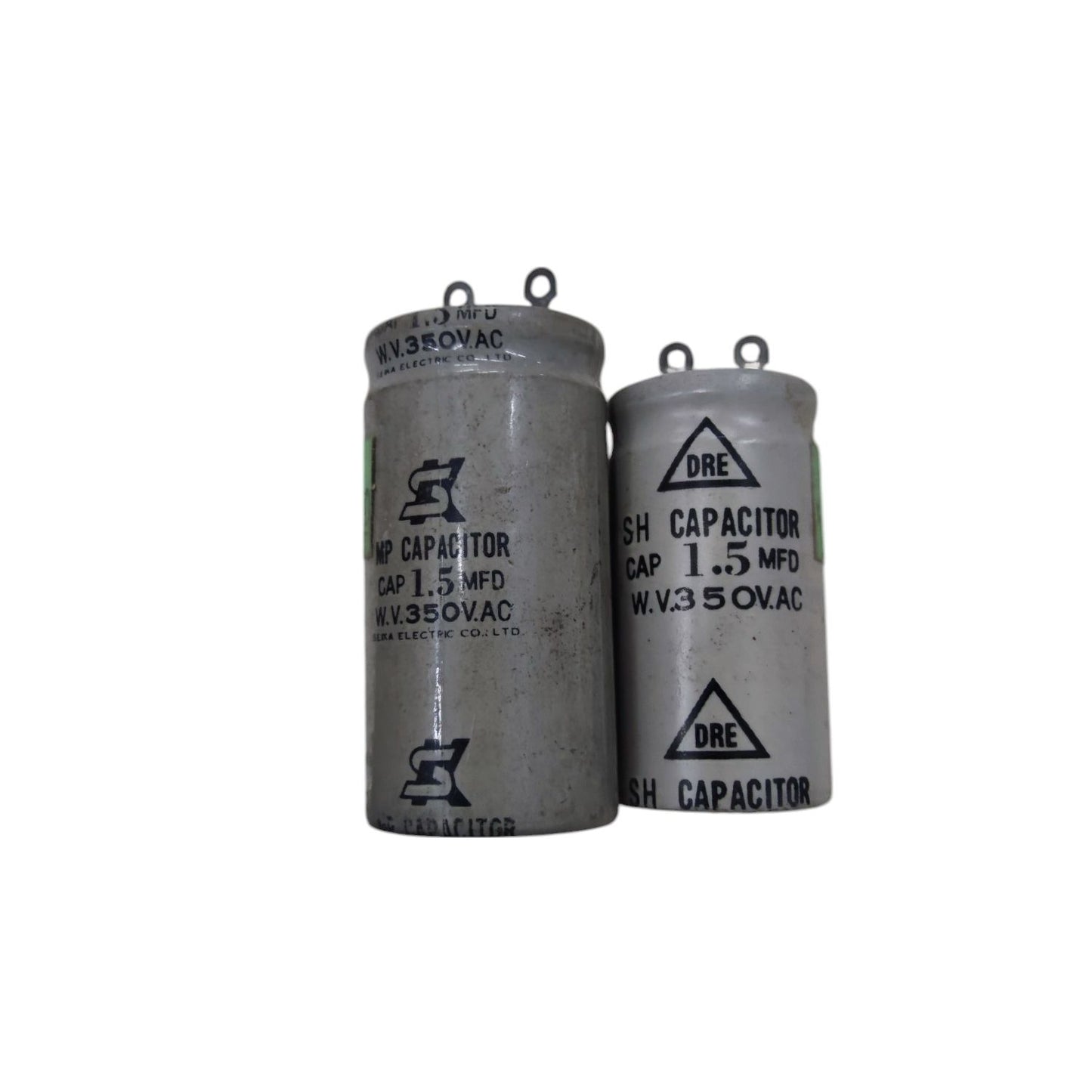 Two Running Capacitor 1.5Uf 350V AC for electrical applications with metal casing and connection points