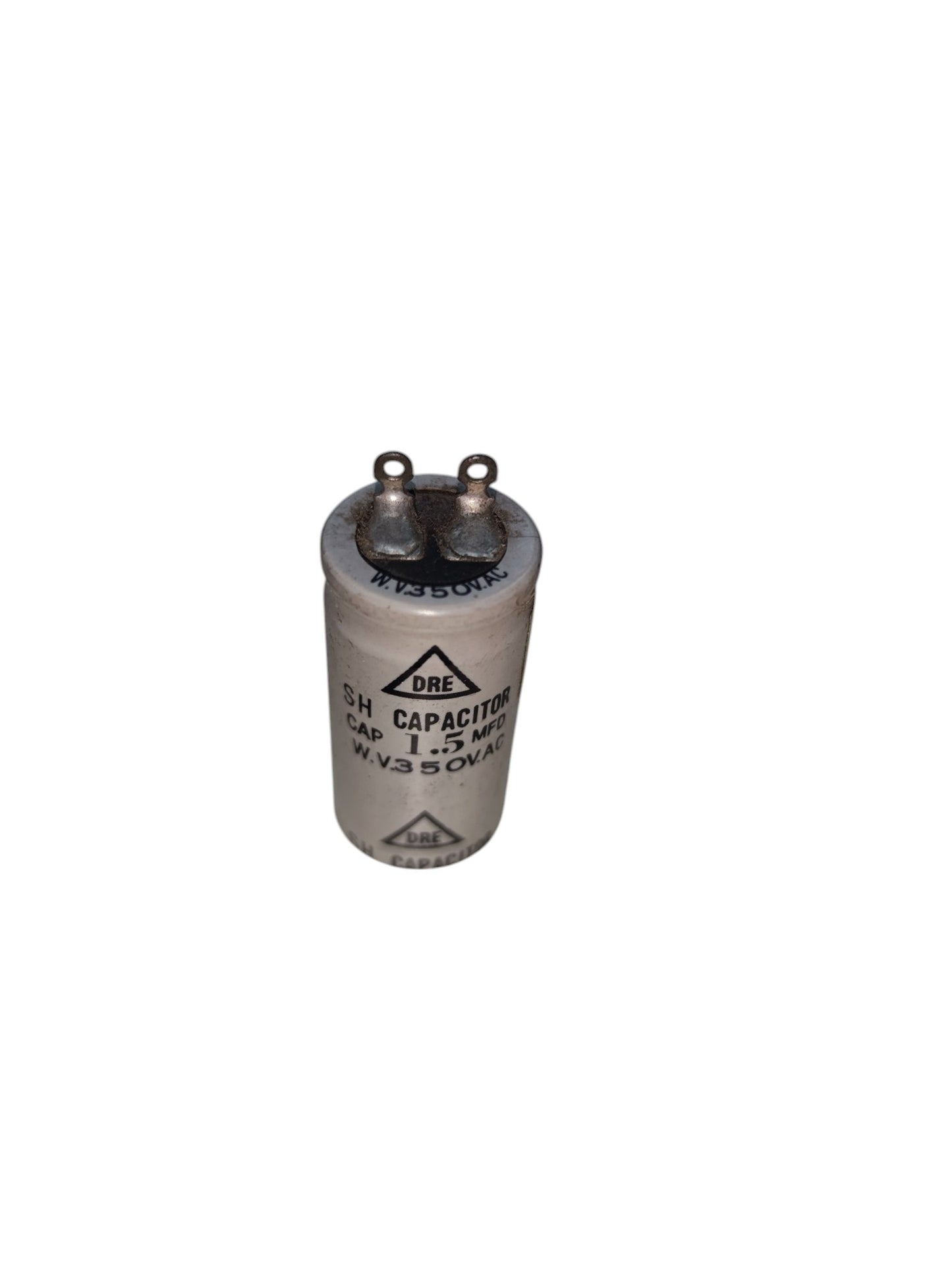 Running Capacitor 1.5Uf 350V AC with metal casing and two connection terminals for electrical applications