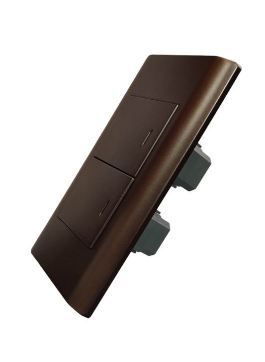 Royu MD513 Dark Wood 2 gang switch with a sleek design for modern interior lighting control