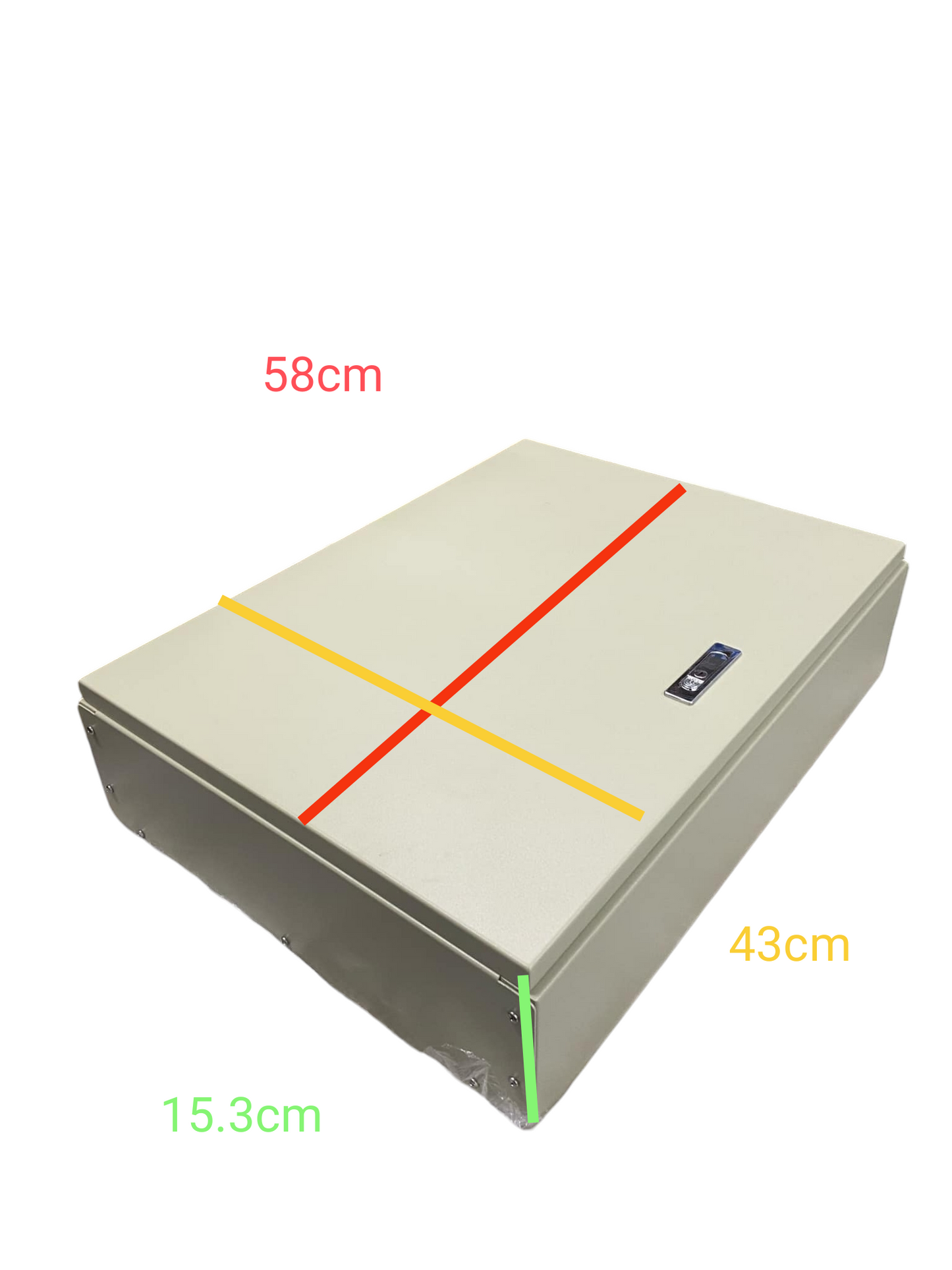 Schneider Panel Board EZC100 Main 2Pole 100A electrical enclosure with dimensions 58cm by 43cm by 15.3cm