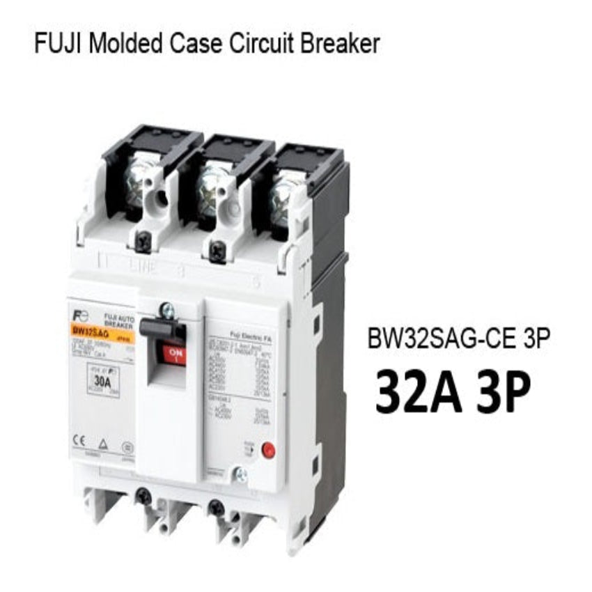 Fuji MCCB Molded Case Circuit Breaker BW32SAG-CE 32A 3Pole 5kAIC@230VAC, 2.5kAIC@380/440VAC, 1.5kAIC@500VAC Dimension (mm):75(W)x 100(H)x 60(D)