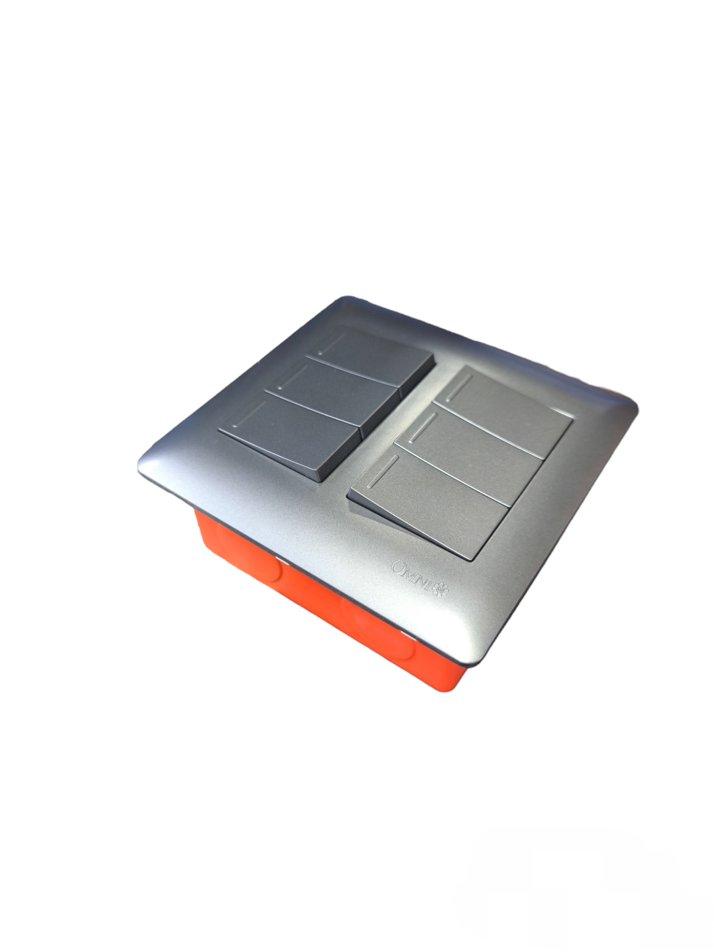 Omni 6 Gang 1 Way Switch with box 16A 250V in silver with orange back box for power control