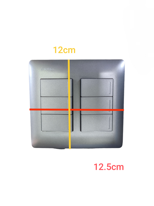 Omni 6 Gang 1 Way Switch with box 16A 250V in silver with six rectangular switches