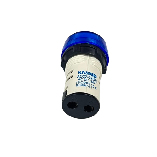 Grippes LED indicator lamp 22mm 24V blue with blue lens and white body for control panels