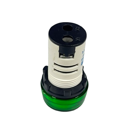 Grippes LED Indicator Lamp 22mm 24V green panel mount indicator with threaded white and black housing