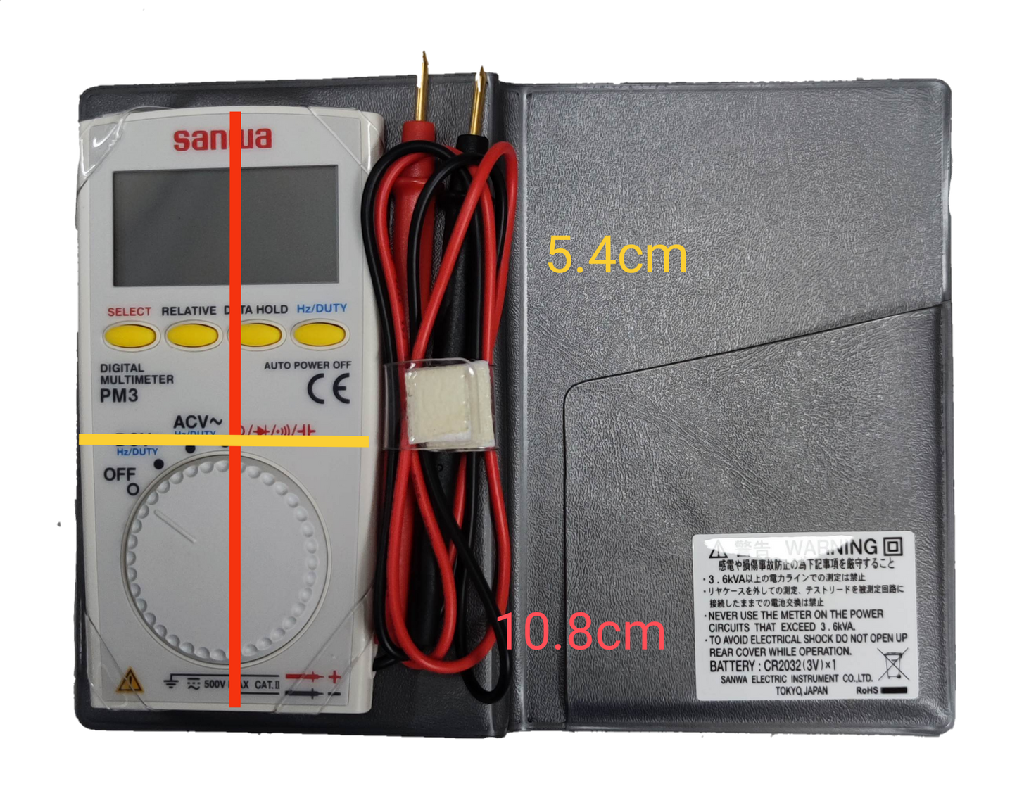Sanwa Digital Pocket Meter PM3 with probes and protective case for electrical measurements