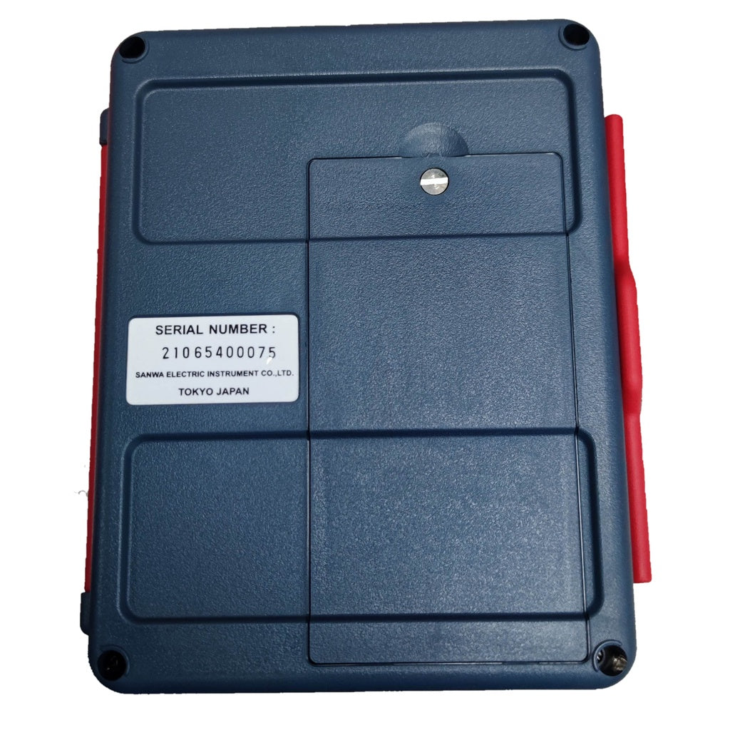 Back view of SANWA MG1000 insulation tester 1000V with serial number label and blue casing
