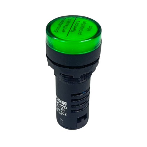 Sassin 22mm LED indicator lamp 36V green industrial panel mount signal light with black housing