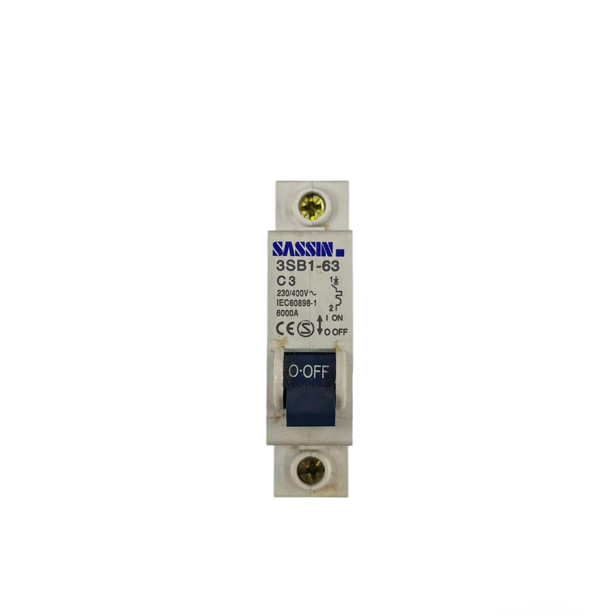 Sassin 3A 1Pole Miniature Circuit Breaker 6KAIC with on off switch and electrical specifications