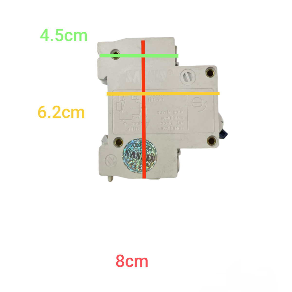 Sassin 3A 1Pole Miniature Circuit Breaker 6KAIC with dimensions 8cm by 6.2cm by 4.5cm electrical component