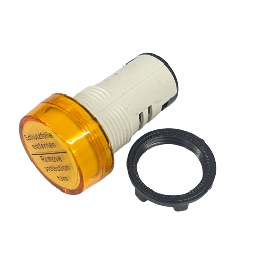 Grippes LED indicator lamp 22mm 24V Yellow amber panel mount indicator with threaded bezel and protective film